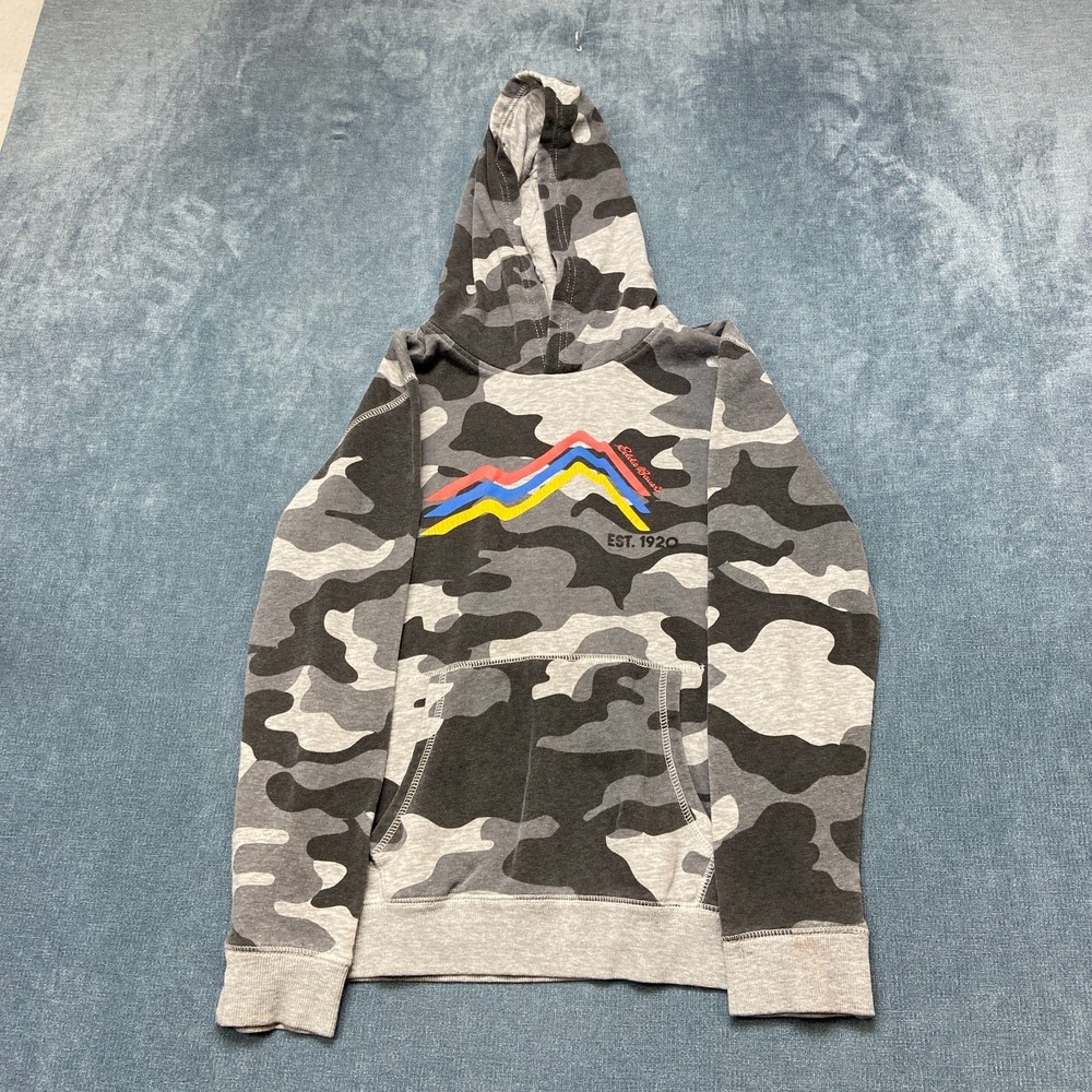 Eddie Bauer Pullover Hoodie Boys M Gray Black Camouflage Cotton  Long Sleeve